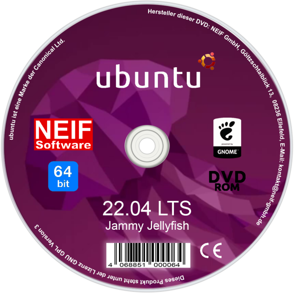 Linux Ubuntu 22.04 "Jammy Jellyfish" LTS  auf DVD