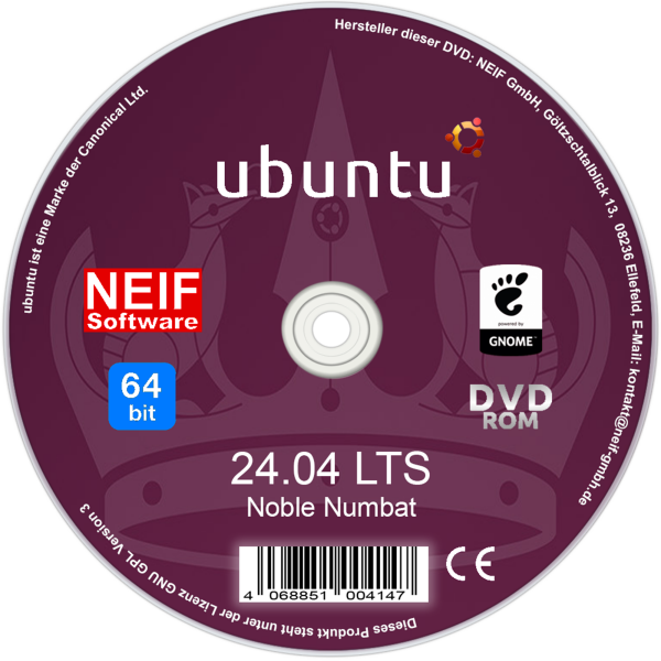 Linux Ubuntu 24.04 "Noble Numbat" LTS  auf DVD